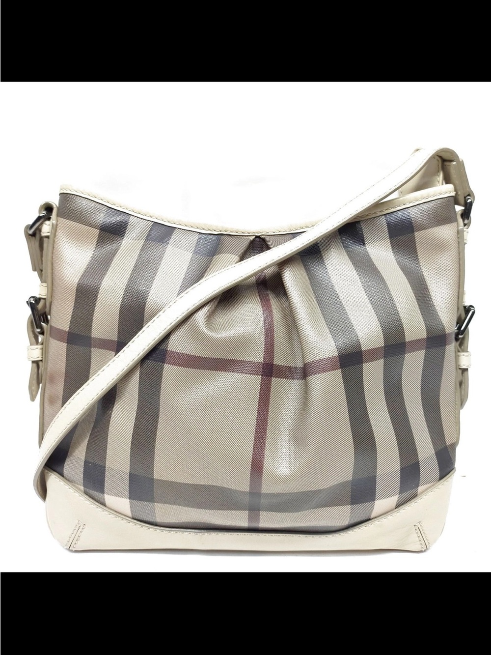 Burberry Beige Plaid Shoulder Bag with Cream Trim
